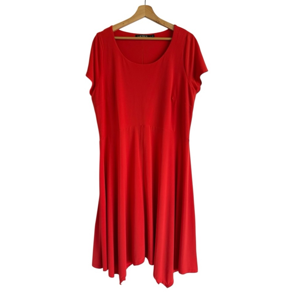 Lauren Ralph Lauren Midi Swing Dress Red Pop Sz 1X